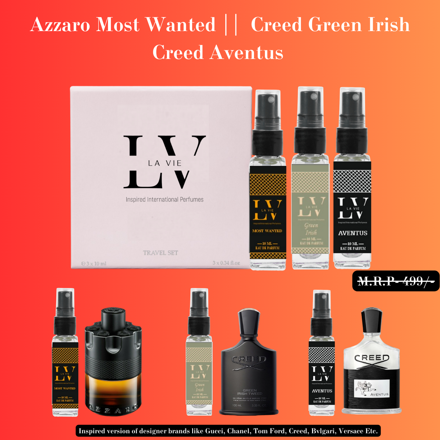 Trial Pack of Azzaro Most Wanted, Creed Green Irish, and Creed Aventus