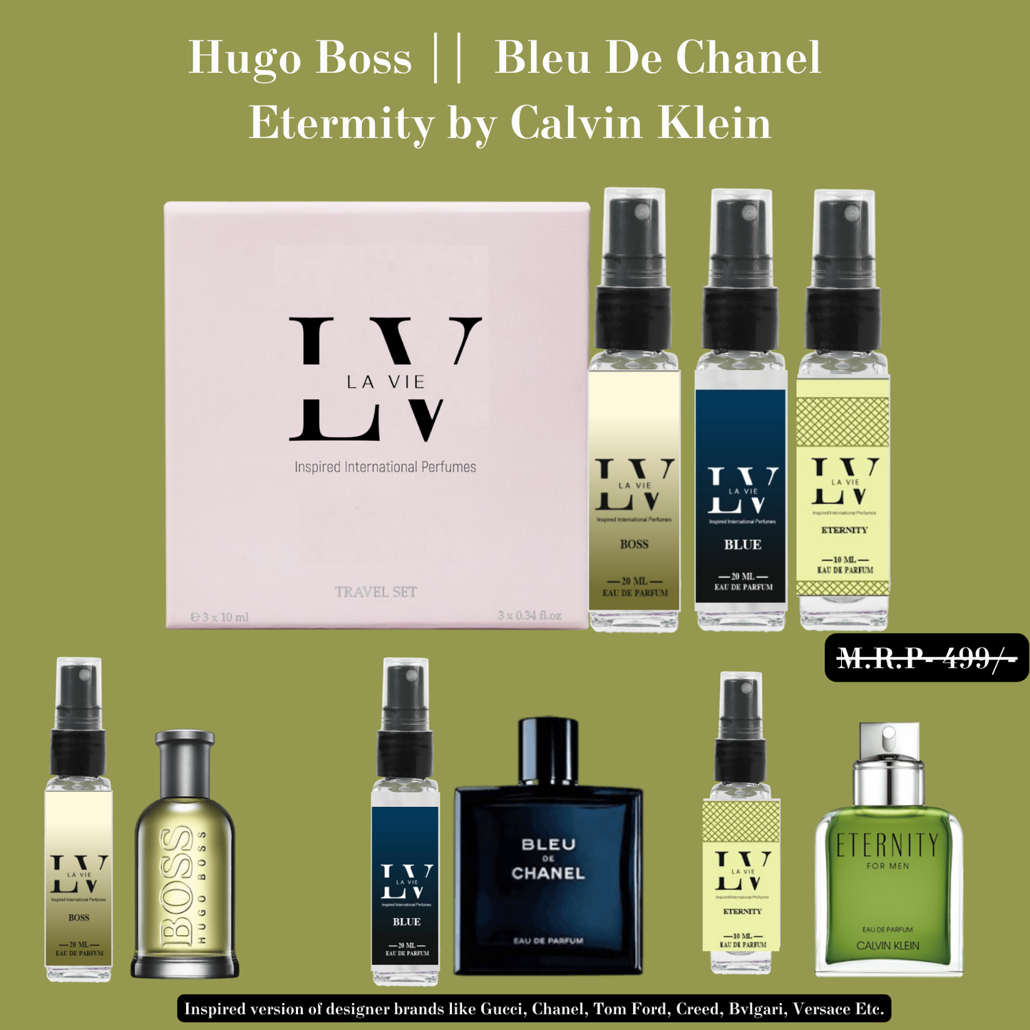 Trial Pack Of - HUGO BOSS, BLEU DE CHANEL and CK ETERNITY